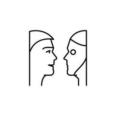 Human and robot talking concept line icon. Simple element illustration. Human and robot talking concept outline symbol design from artificial intelligence set