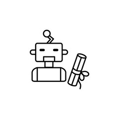 Diploma artificial intelligence robot concept line icon. Simple element illustration. Diploma robot concept outline symbol design from artificial intelligence set