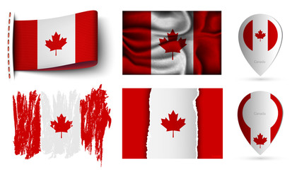 canada flags collection isolated on white
