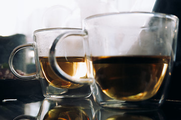 Tea ceremony.Cups of tea on the table