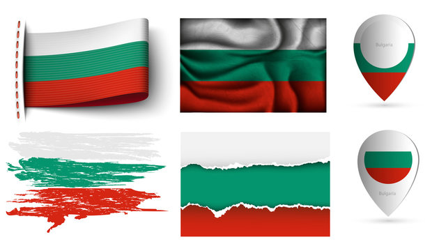 bulgaria flags collection isolated on white