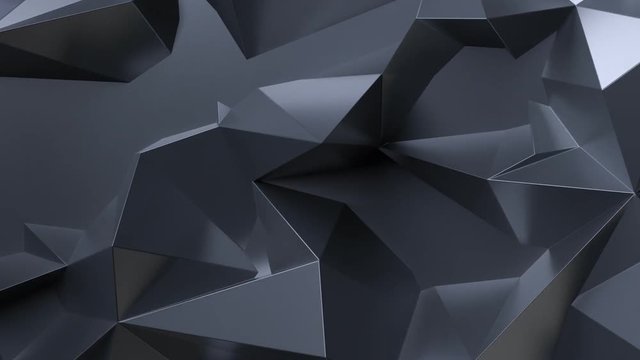 3d render black low poly graphite crystal abstract background. Seamlessly looping. Morphing 2k motion graphic videos