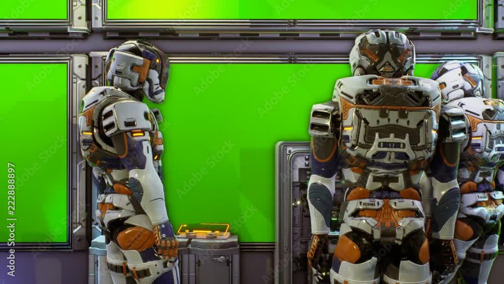 Canvas Prints astronauts near the dashboard with green screen of the spacecraft. super realistic concept. loopable