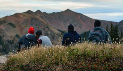 Group of Hikers on a Mountain Near Vail  - obrazy, fototapety, plakaty