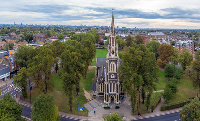 Obraz premium Aerial view of Christ Church Turnham Green, London