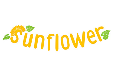 Fototapeta premium Word sunflower applique made of paper isolated on white background. Creative idea emblem. Flat lay, top view