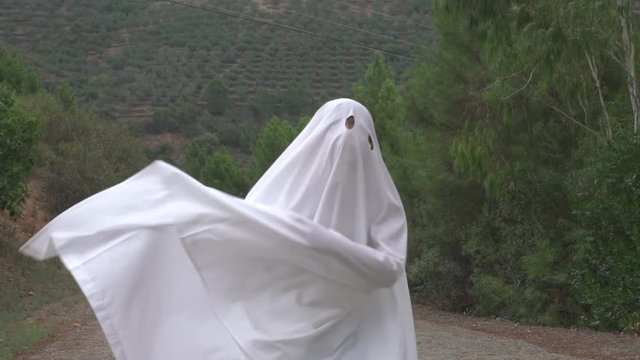 Boy disguised as ghost on the road