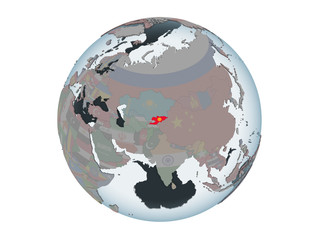 Kyrgyzstan with flag on globe isolated