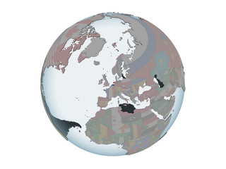 Netherlands with flag on globe isolated