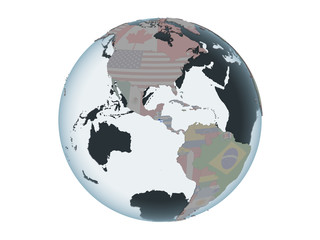 El Salvador with flag on globe isolated