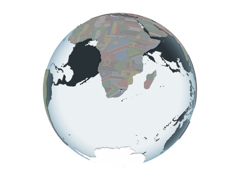 Lesotho with flag on globe isolated