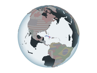 Cuba with flag on globe isolated