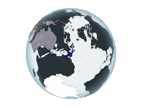 New Zealand with flag on globe isolated