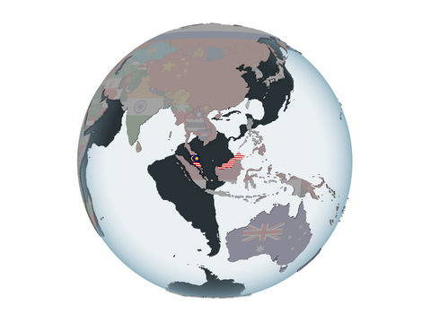 Malaysia with flag on globe isolated