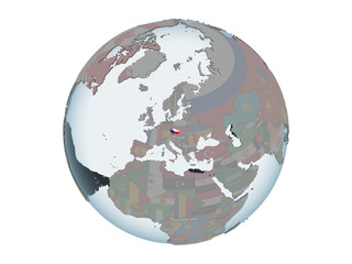 Czech republic with flag on globe isolated