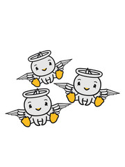 3 freunde team crew ente vogel küken engel himmel sitzen tot gestorben schutzengel süß neidlich comic cartoon clipart flügel heiligenschein kl