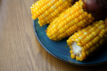 The steamed corn and sweet potato