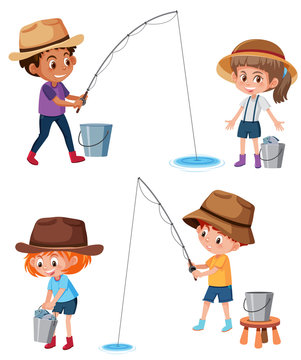 Set of children fishing Stock Vector