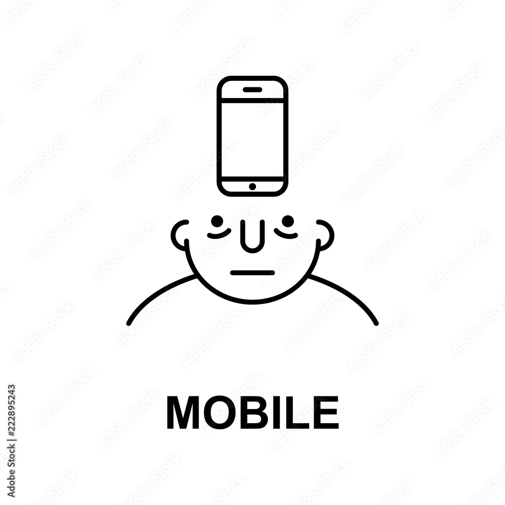 Poster mobile on mind icon. element of human mind icon for mobile concept and web apps. thin line mobile on