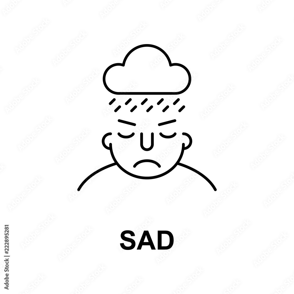 Poster sad on mind icon. element of human mind icon for mobile concept and web apps. thin line sad on mind 