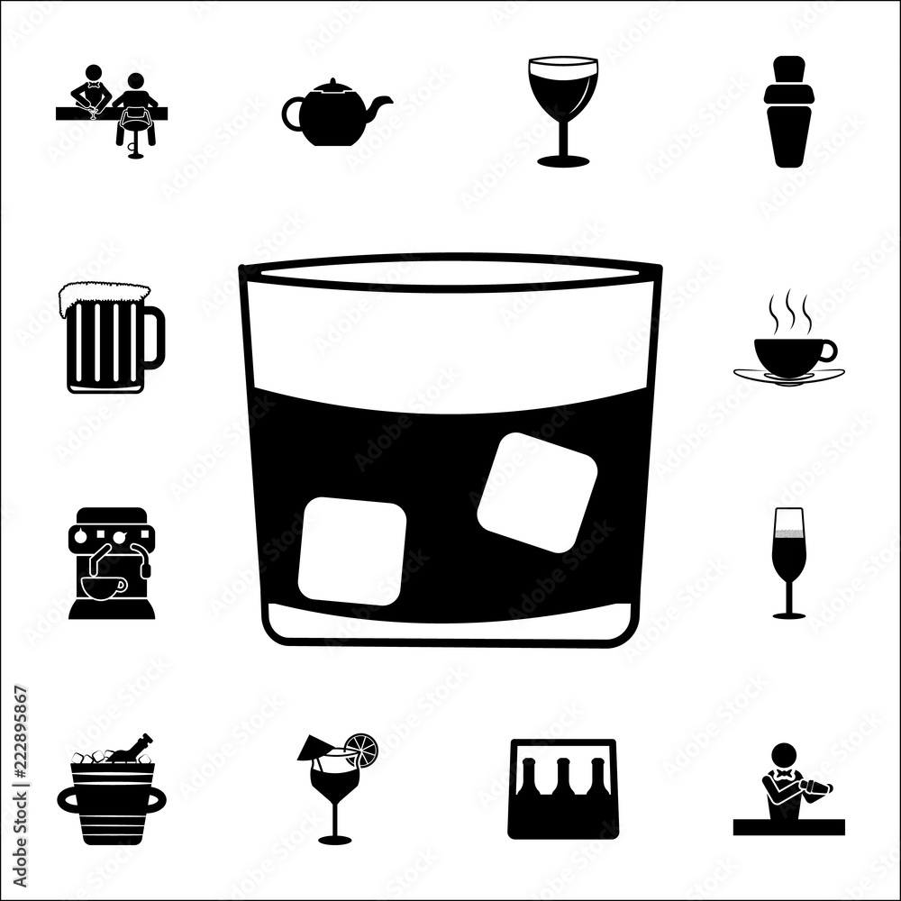 Poster a glass of whiskey with ice icon. bar icons universal set for web and mobile