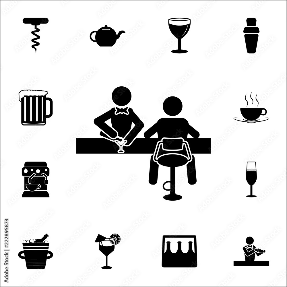 Poster customer at the bar icon. bar icons universal set for web and mobile