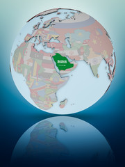 Obraz premium Saudi Arabia on political globe
