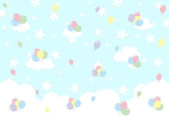 桜　風船　青空