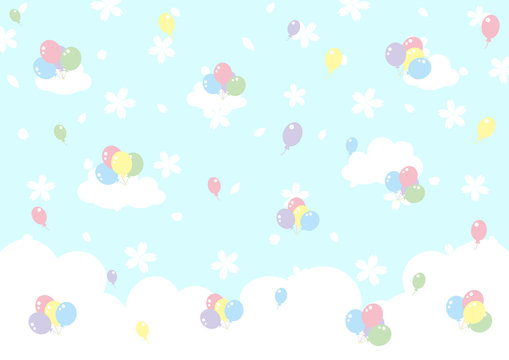 桜　風船　青空