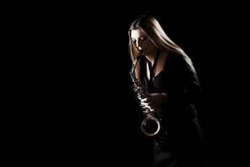Saxophone player. Jazz musician saxophonist woman