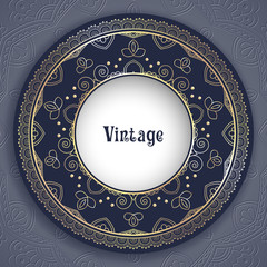 Vintage ornamental round frame for greeting card, invitation or packaging design