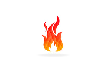 Fire flame with negative space. Low poly vector logo