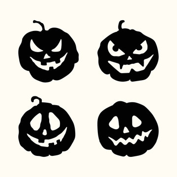 Halloween silhouette spooky face pumpkins set