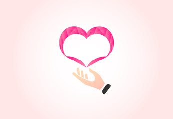 Heart and caring hand, charity vector logo