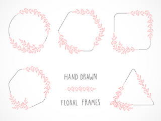 Vector set of floral hand drawn frames and decorative elements.