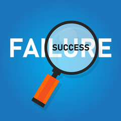 Failure is success in progress inspirational text. word zoomed with magnifying glass. Concept of business challenge.