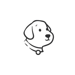 Simple Happy Dog Head Outline Flat Design with Collar