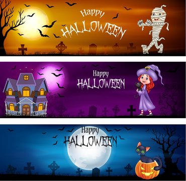 Three sets of halloween banners