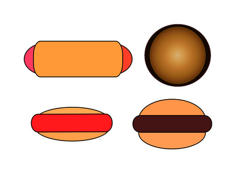 Hot Dog And Hamburger.  Top And Side View.