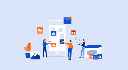 programmer and design team develop for mobile application with business team working concept
