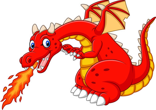 Cartoon dragon posing with fire