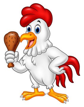 Cartoon rooster holding fried chicken