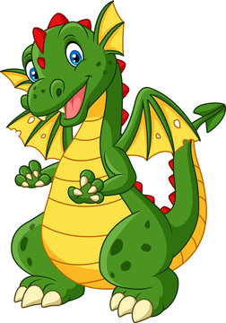 Cartoon dragon posing isolated on white background
