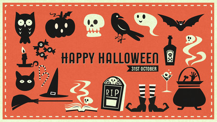 Happy halloween with symbol vector background.