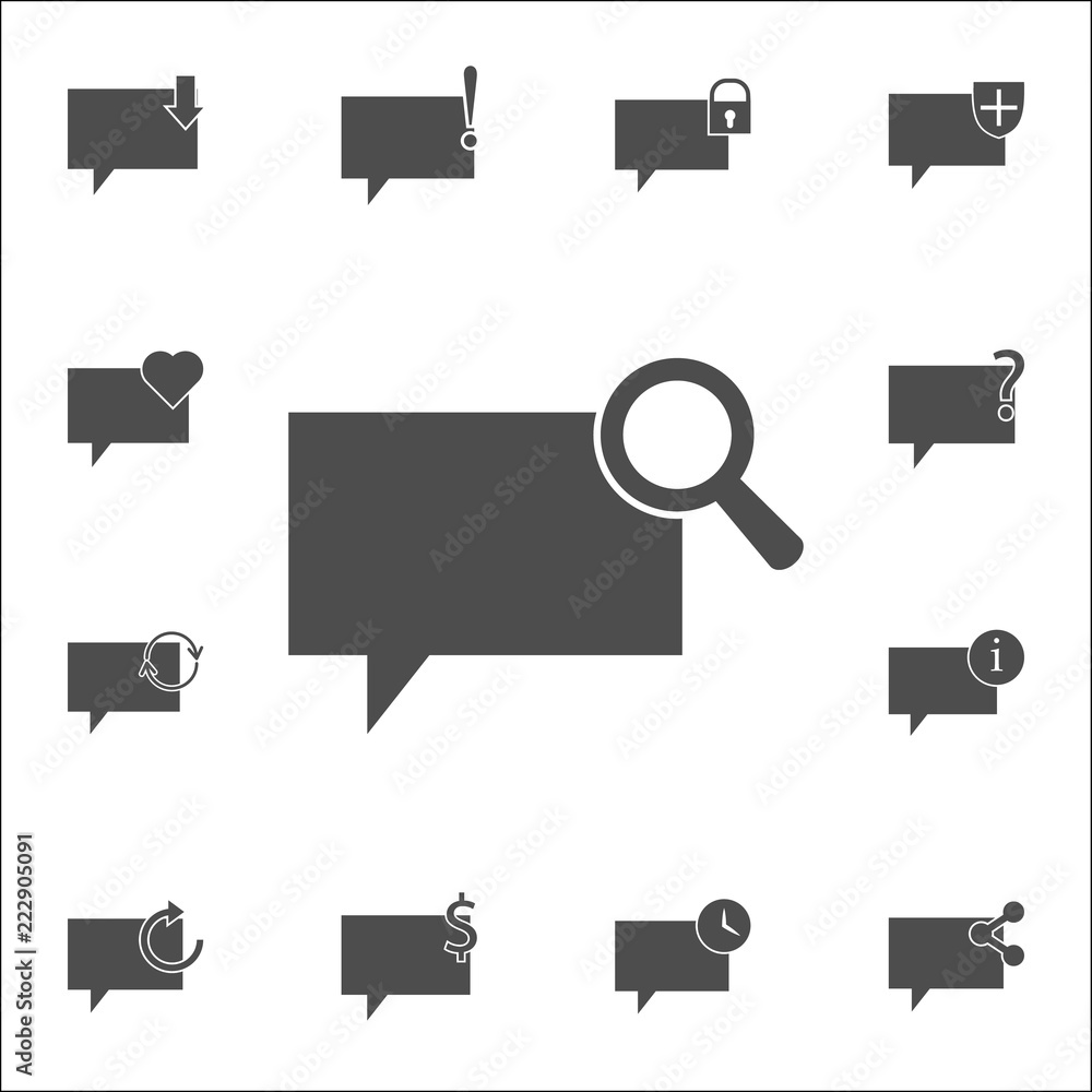 Poster bubbles communicating with a magnifying glass icon. web icons universal set for web and mobile