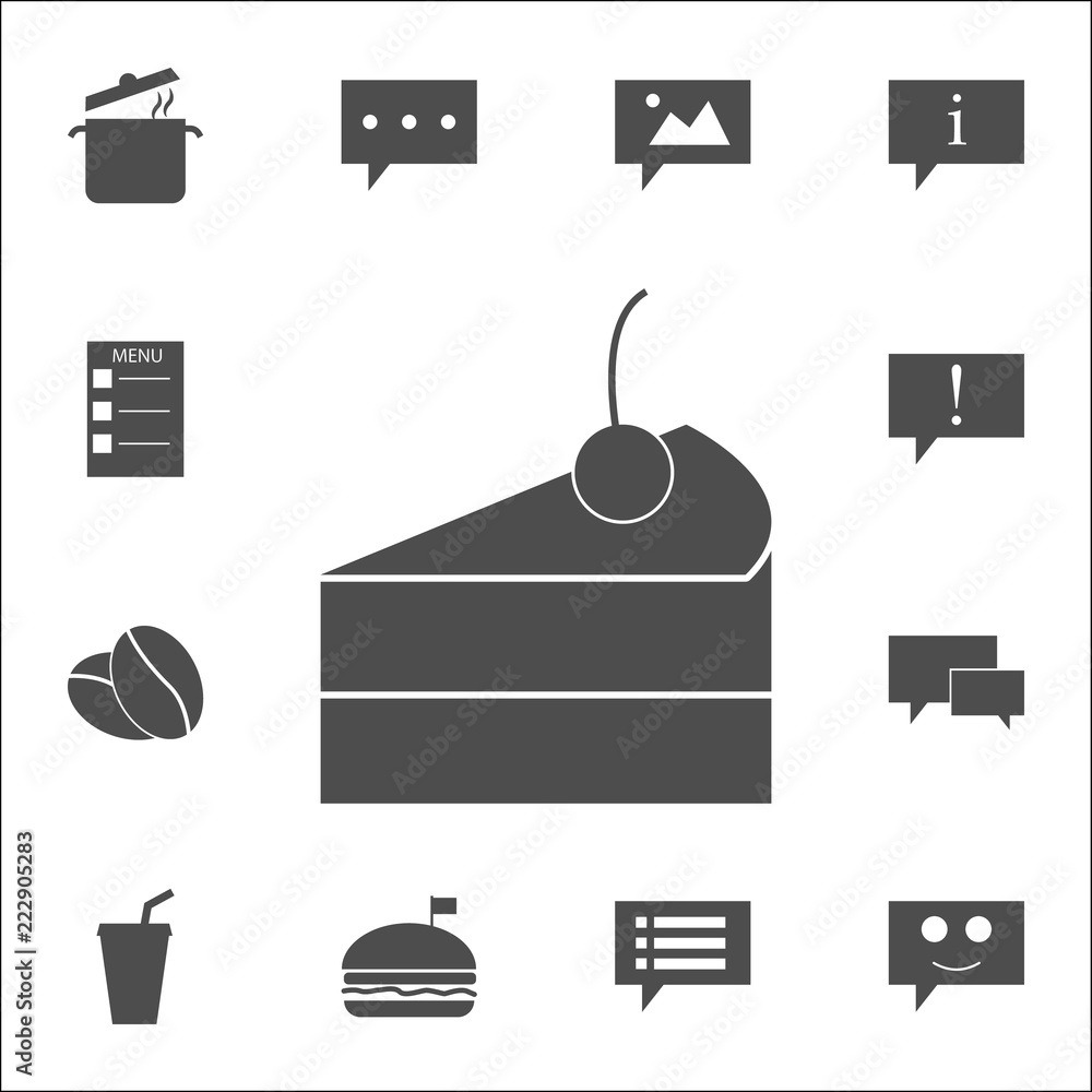 Poster piece of cake with cherry icon. web icons universal set for web and mobile