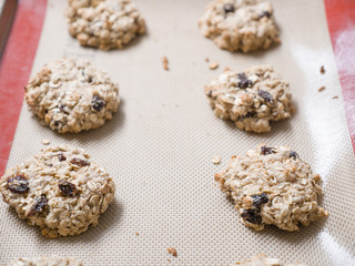 Baking Christmas holiday oatmeal raisin cookies