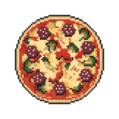 Pizza pixel art on white background. Vector illustration.