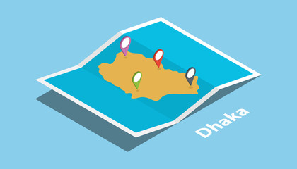 dhaka bangladesh explore maps location with folded map and pin location maker destination in isometric style