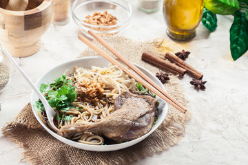 Delicious duck noodle soup